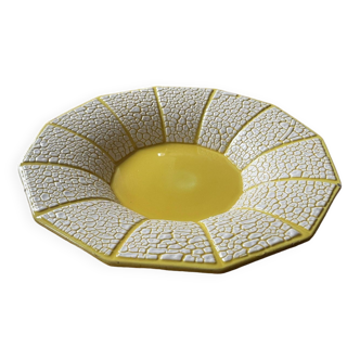 Ancien saladier, coupe à fruits - céramique jaune et blanc, vintage