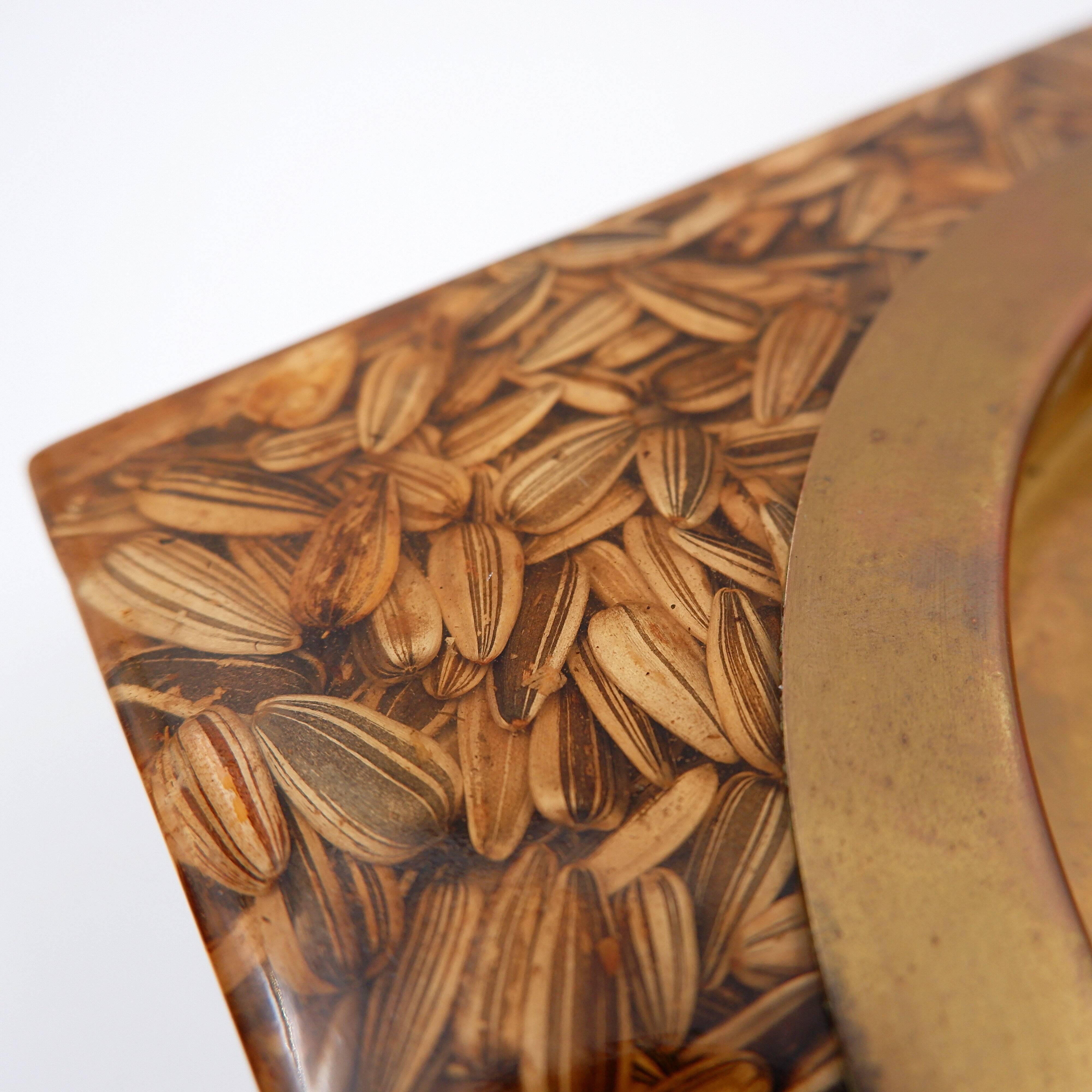 Large square brass and epoxy trinket tray with seed inclusions