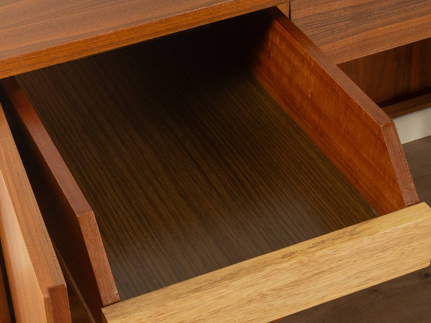 Classic freestanding desk from the 1950s, walnut veneer