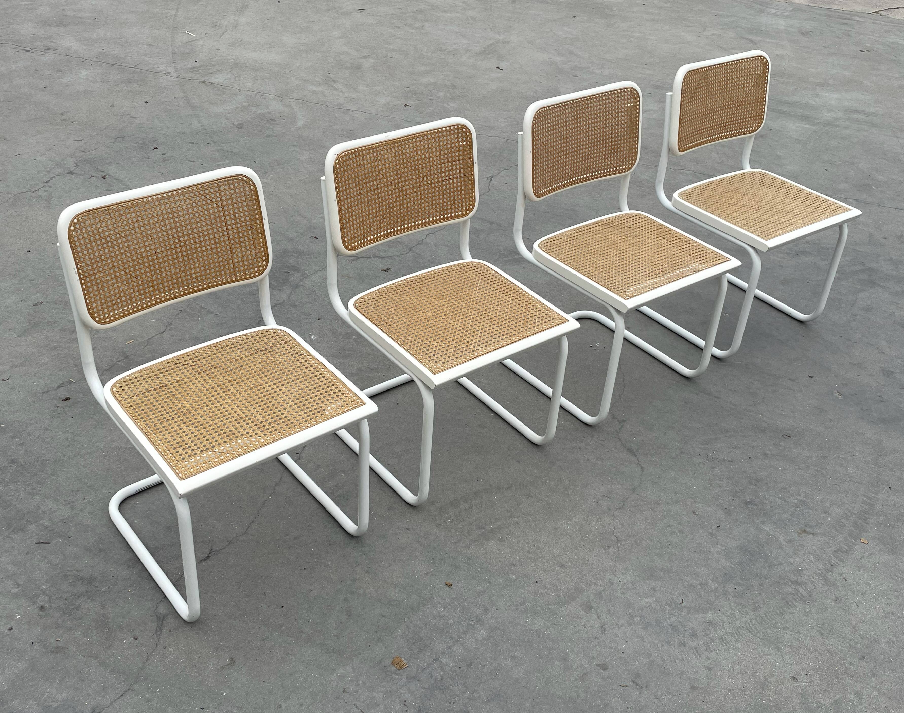 Set of 4 Cesca b32 model chairs in white by Marcel Breuer