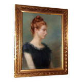 Portrait of an elegant young woman, signed pastel dated 1888, 86x68 cm SC234