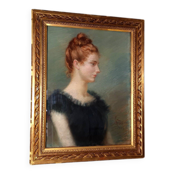 Portrait of an elegant young woman, pastel signed and dated 1888, 86x68 cm SC234