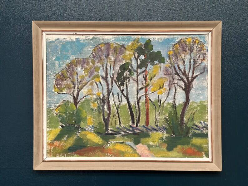 Original Swedish Oil on Panel - 'Forest Path'  – Unsigned Vintage & Framed
