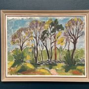 Original Swedish Oil on Panel - 'Forest Path'  – Unsigned Vintage & Framed