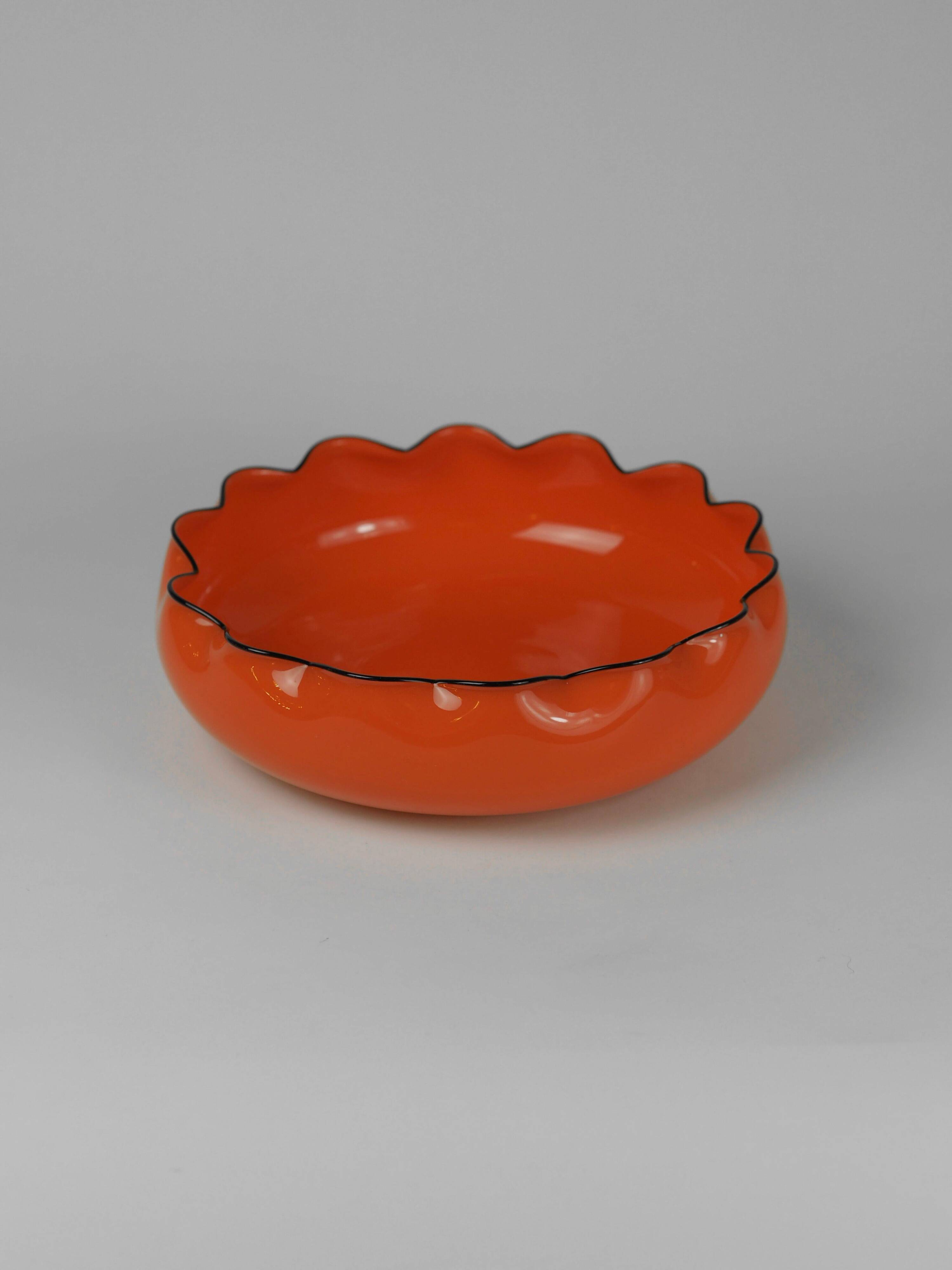 Glass bowl "Tango" in Art Deco style, bohemian orange colour, created by Michael Powolny for Loetz, 1914.