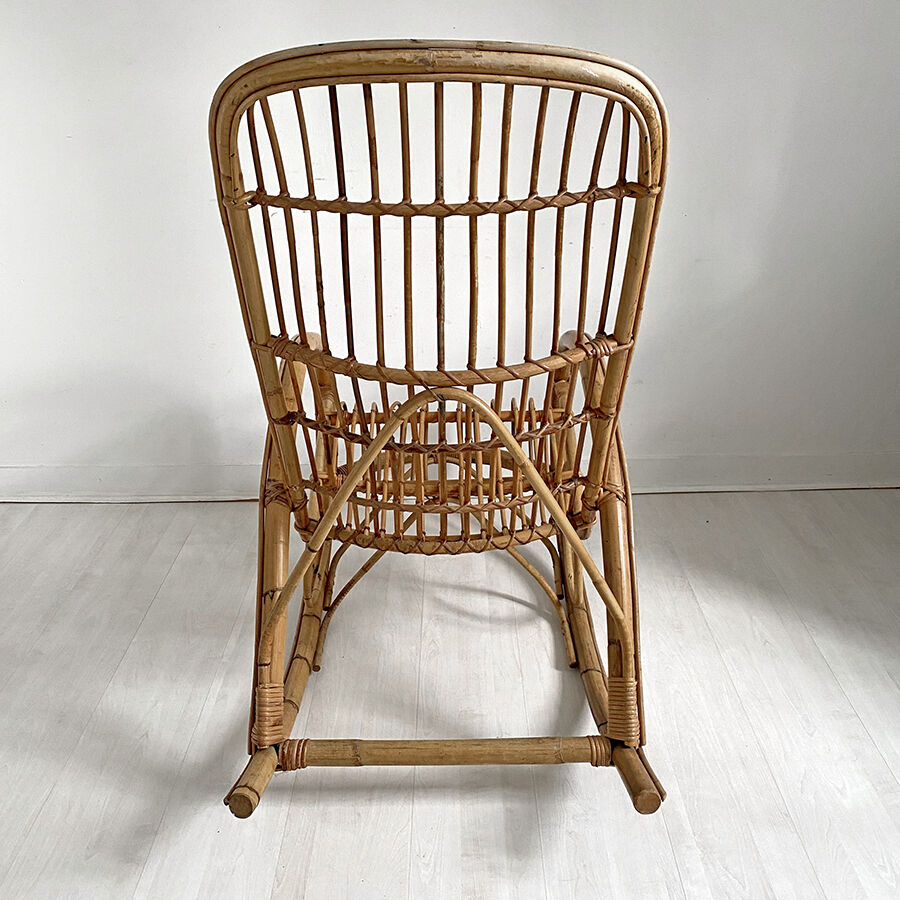 Rocking-chair in vintage rattan 60's