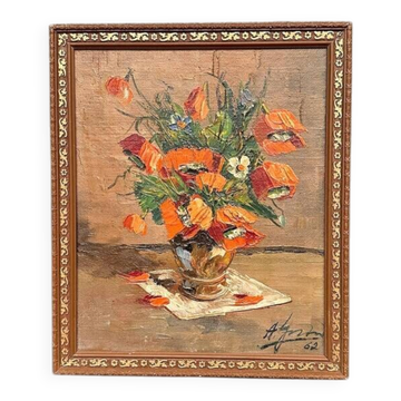 Original Swedish Oil on Canvas –“Still Life with Vase” by J. Å. Enghed – Signed – Vintage & Framed – 40 × 32 cm (15.7" x 12.5")