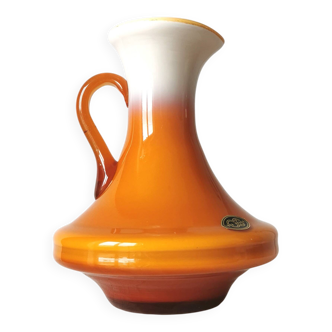 Vase vintage en verre de Murano doublé : céramique orange rétro, Yougoslavie des années 70