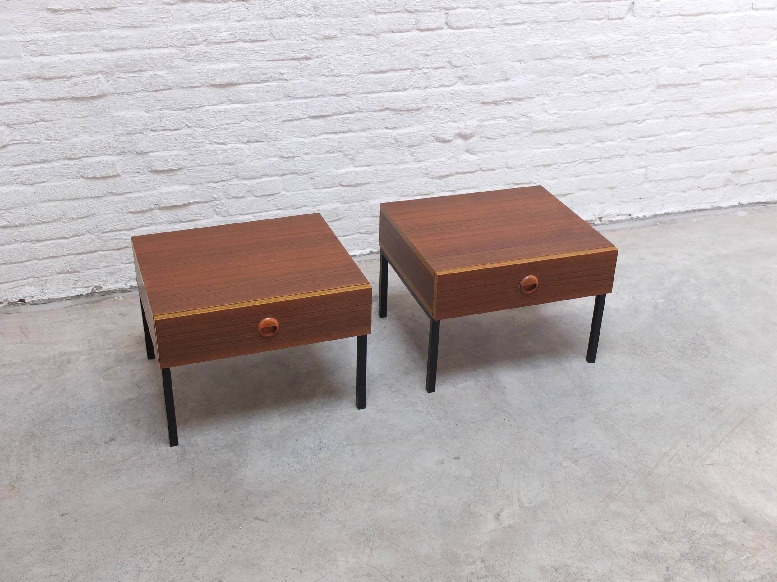Modernist pair of bedside tables with drawers, 1960s