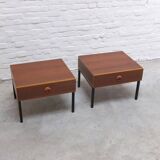 Modernist pair of bedside tables with drawers, 1960s