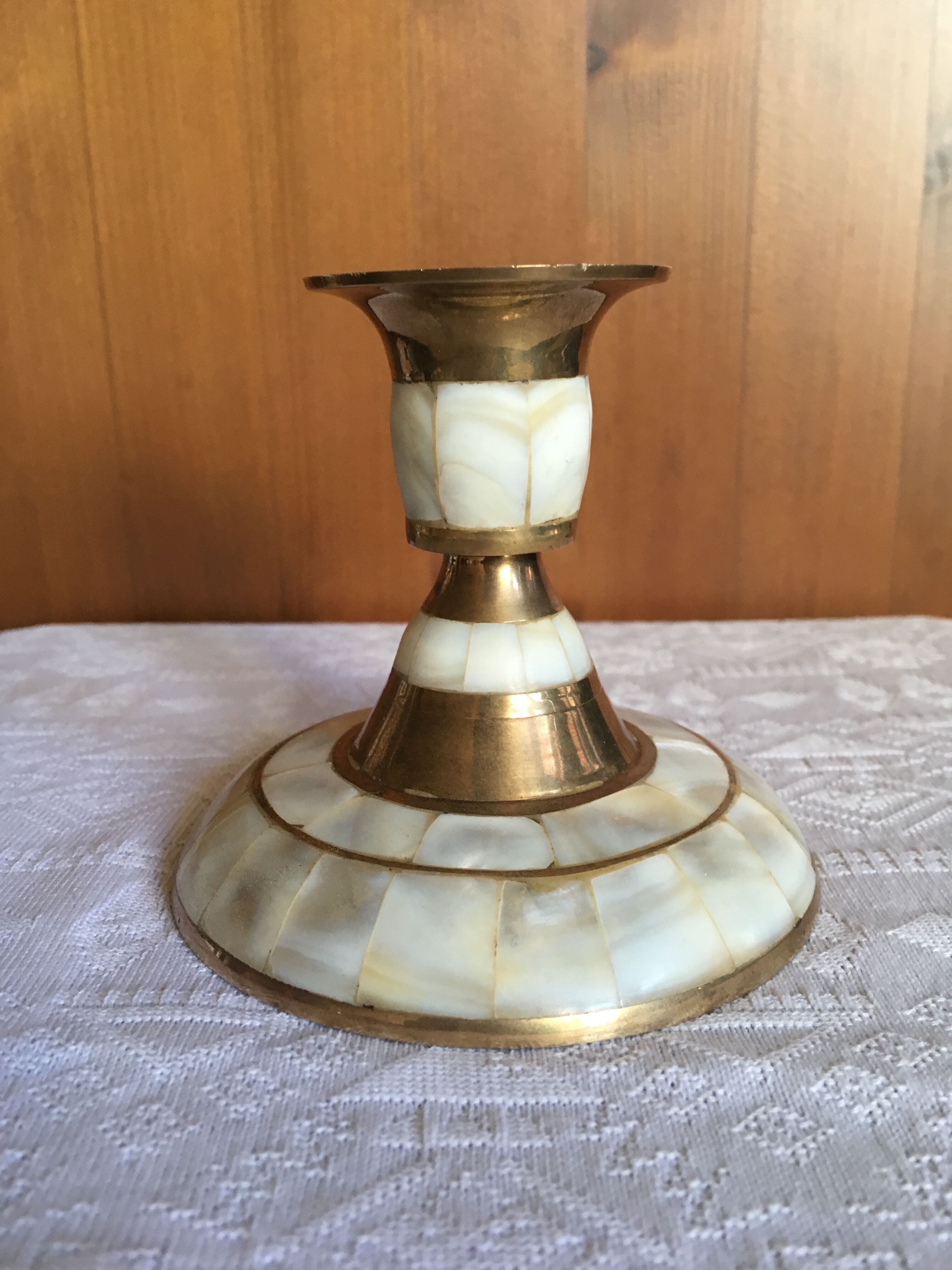 Brass and mother-of-pearl candle holder