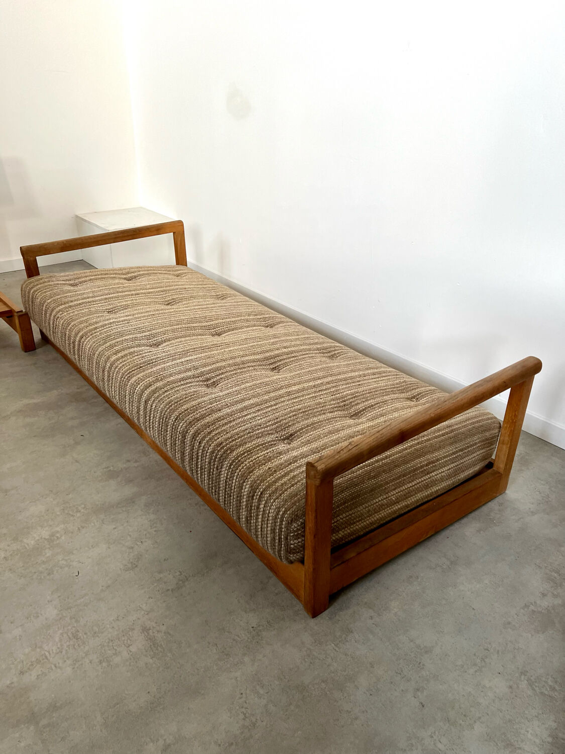 Old wooden sofa vintage brutalist design 60s