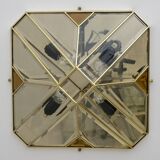 Mid-Century Modern Italian Brass and Frosted Glass Ceiling Lights, '70