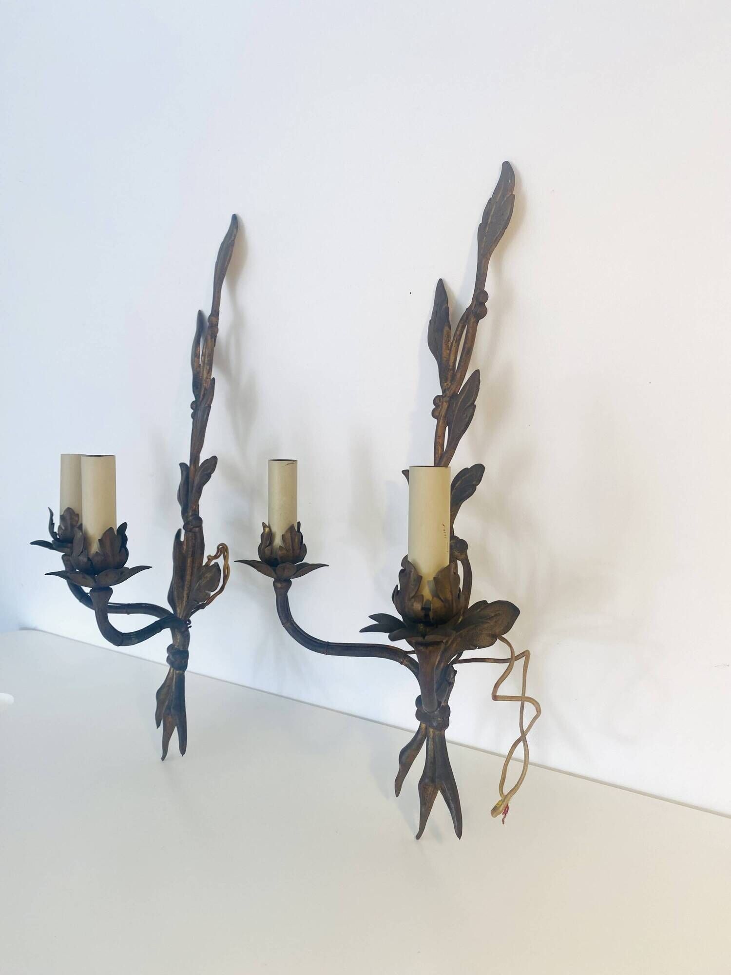 Pair of large wall sconces attributed to Maison Baguès, Paris, circa 1966.