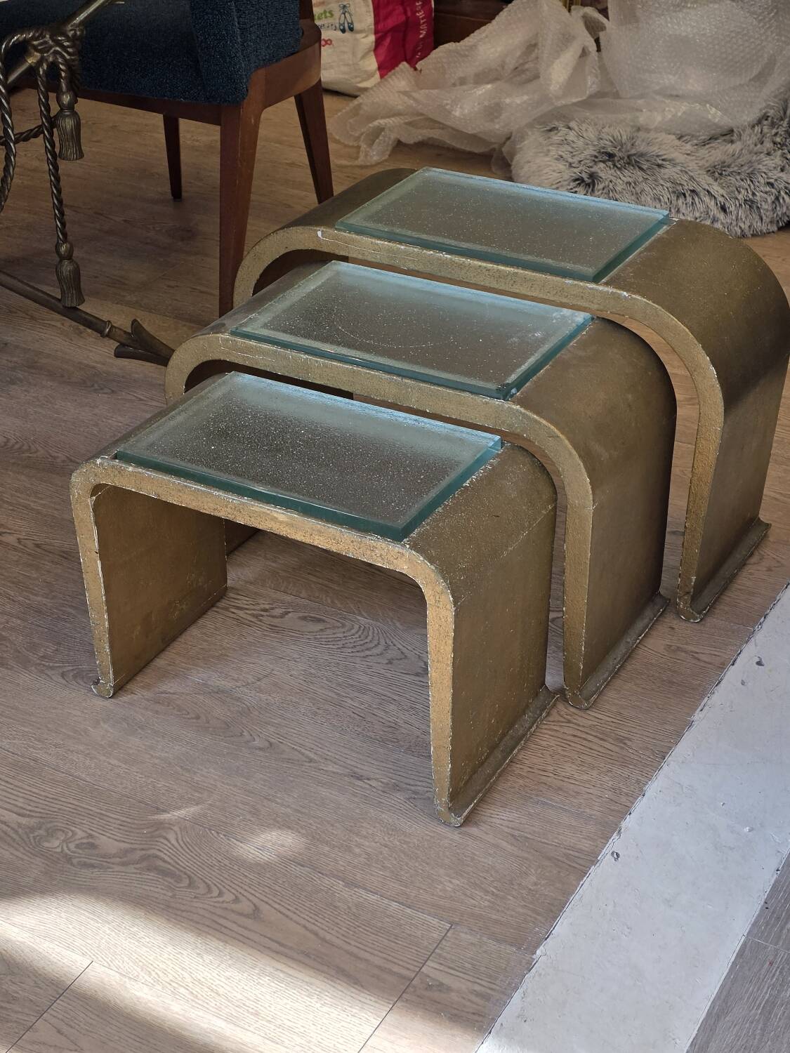 3 nesting tables, space age, circa 1970.