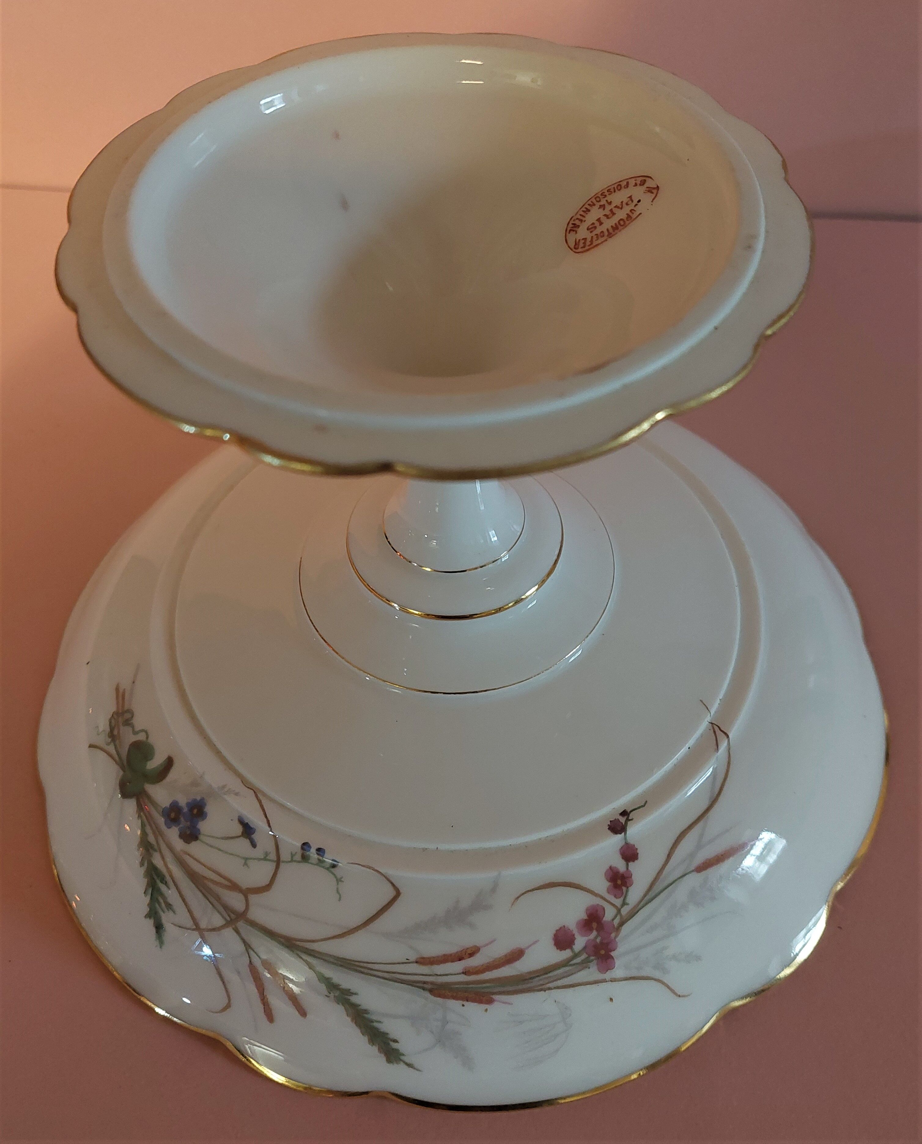 Porcelain compotier monogram gold store of the iron bridge Paris