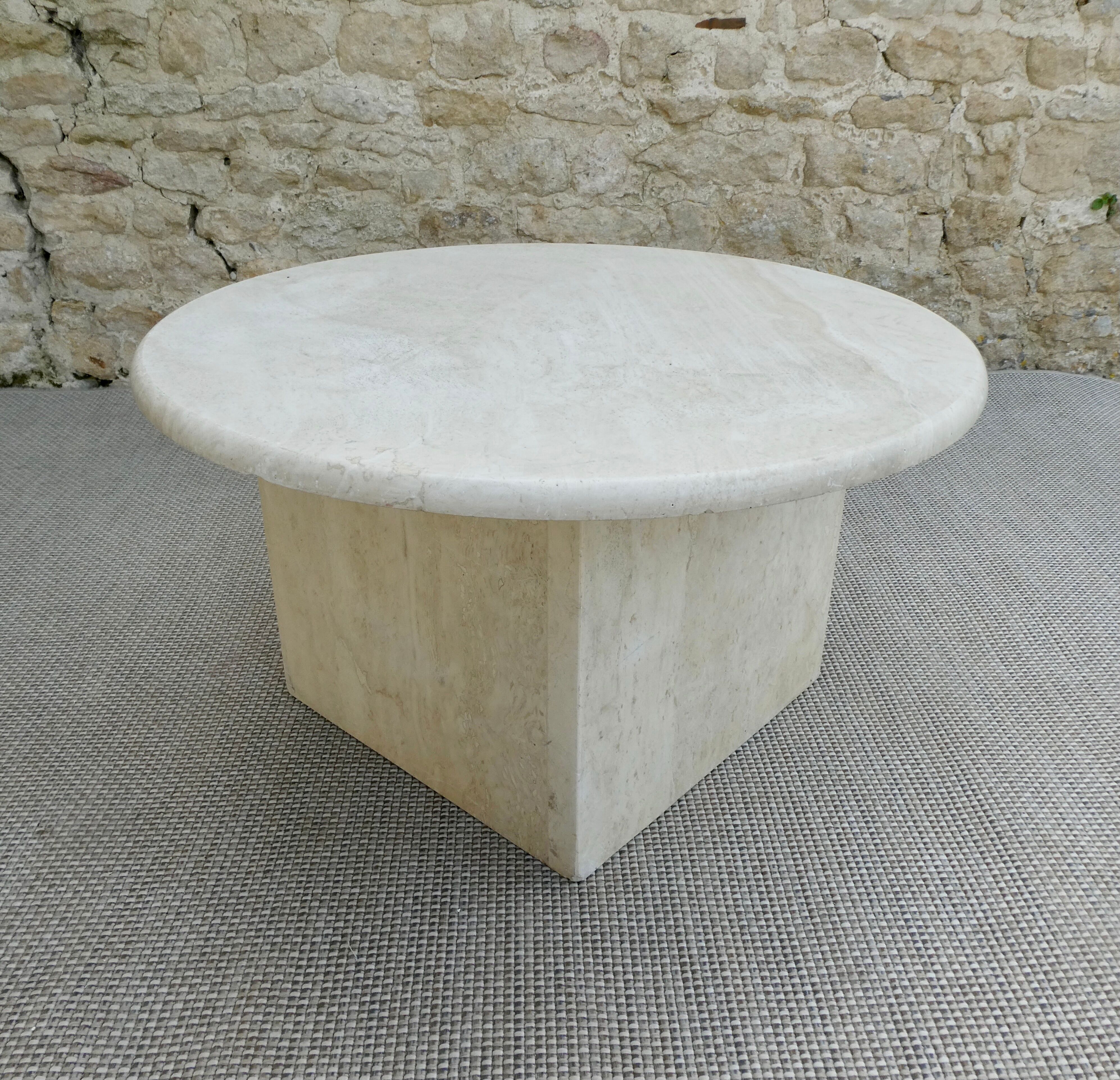 Side table, round travertine sofa end