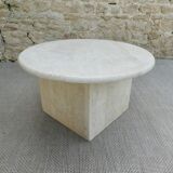 Side table, round travertine sofa end