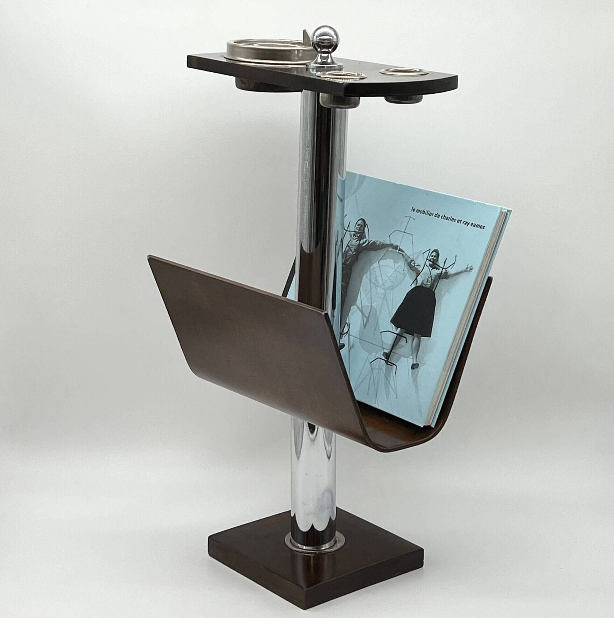 Magazine rack "Servizio da fumo" wood/metal — Italy, 1970s