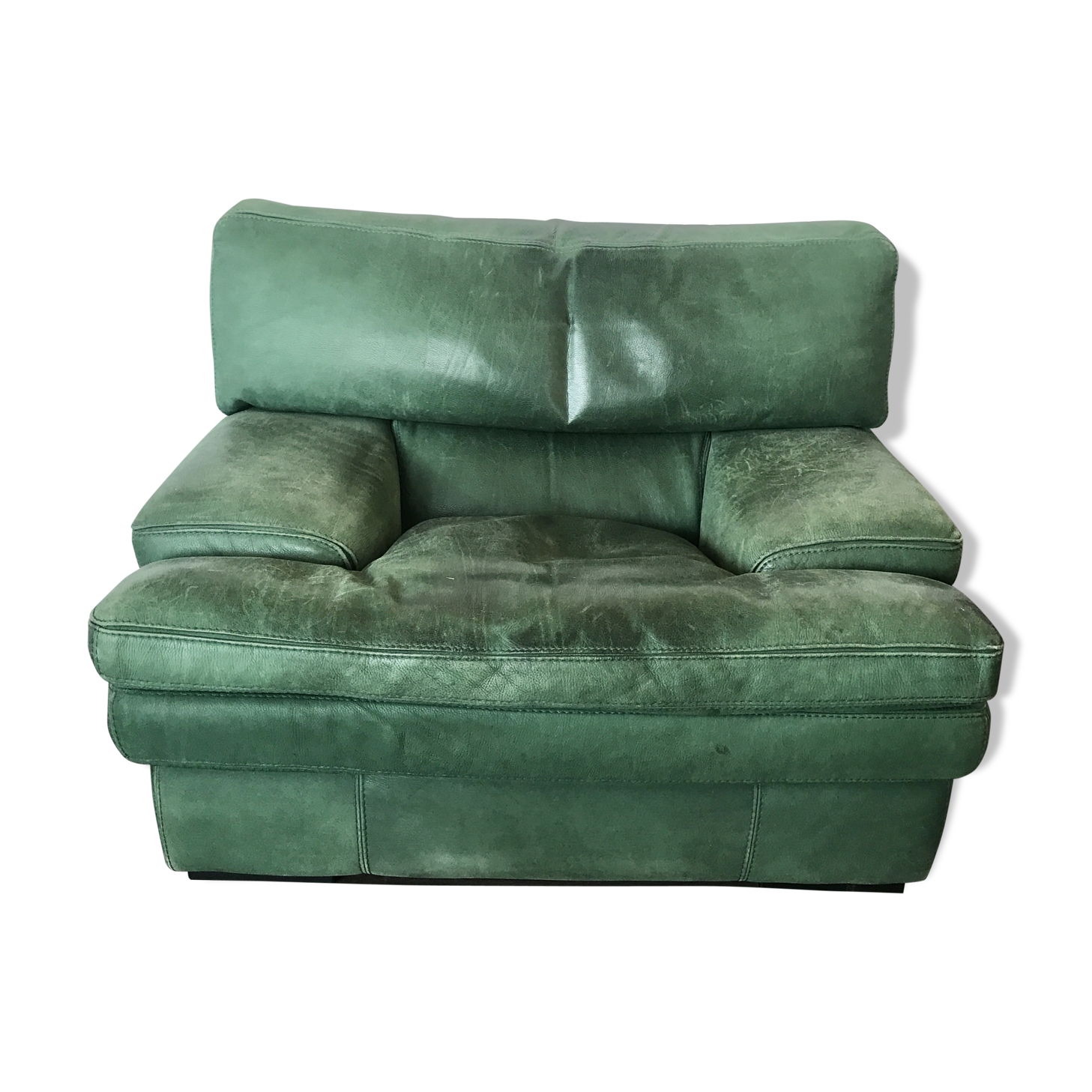 Roche Bobois green leather armchair