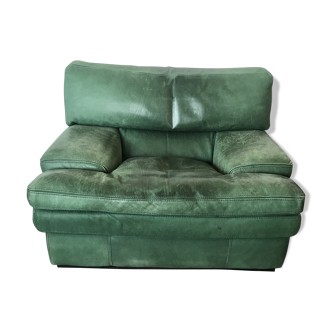 Roche Bobois green leather armchair
