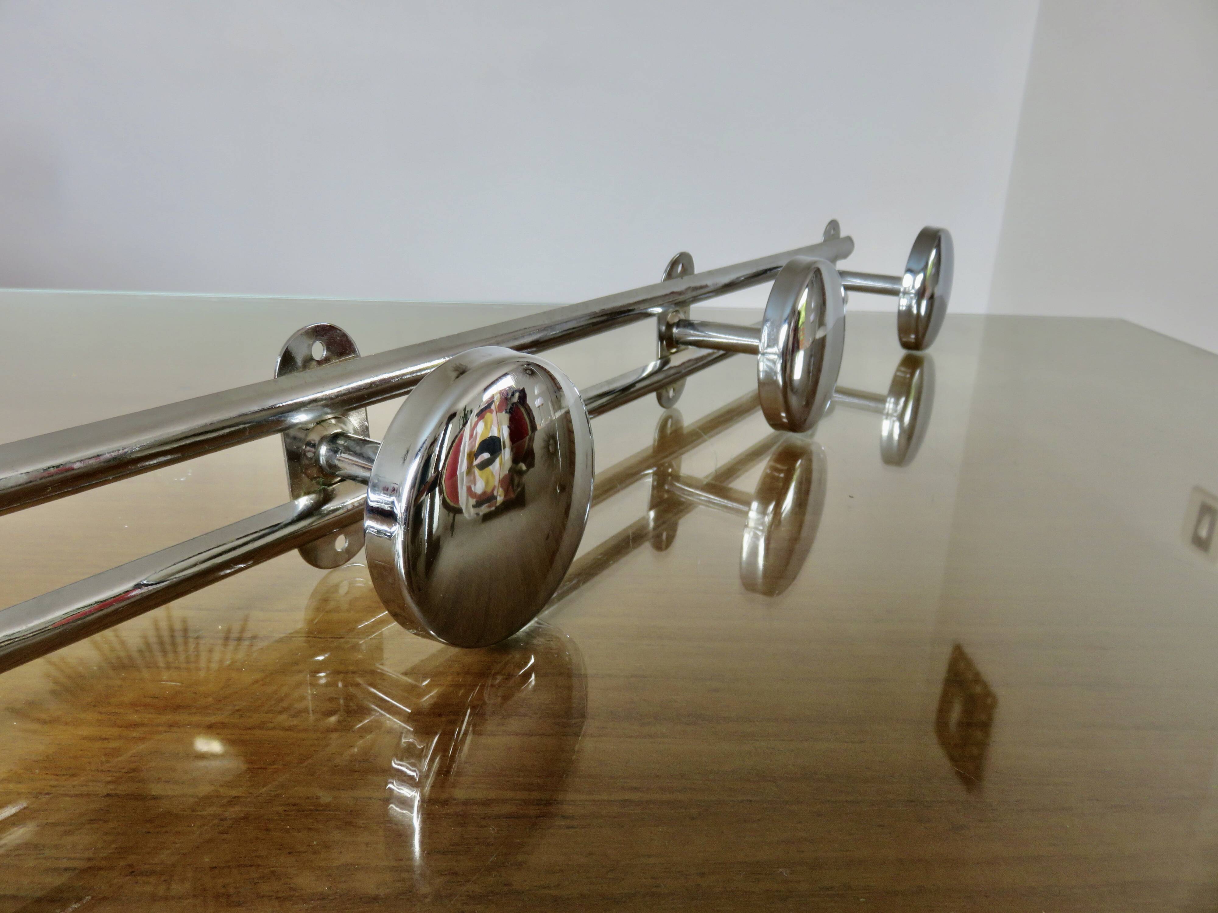 Wall coat rack with 4 hooks in chrome metal 1970