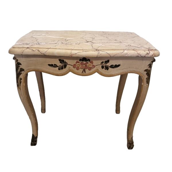 Table peinte classique vintage avec plateau en marbre, années 1950