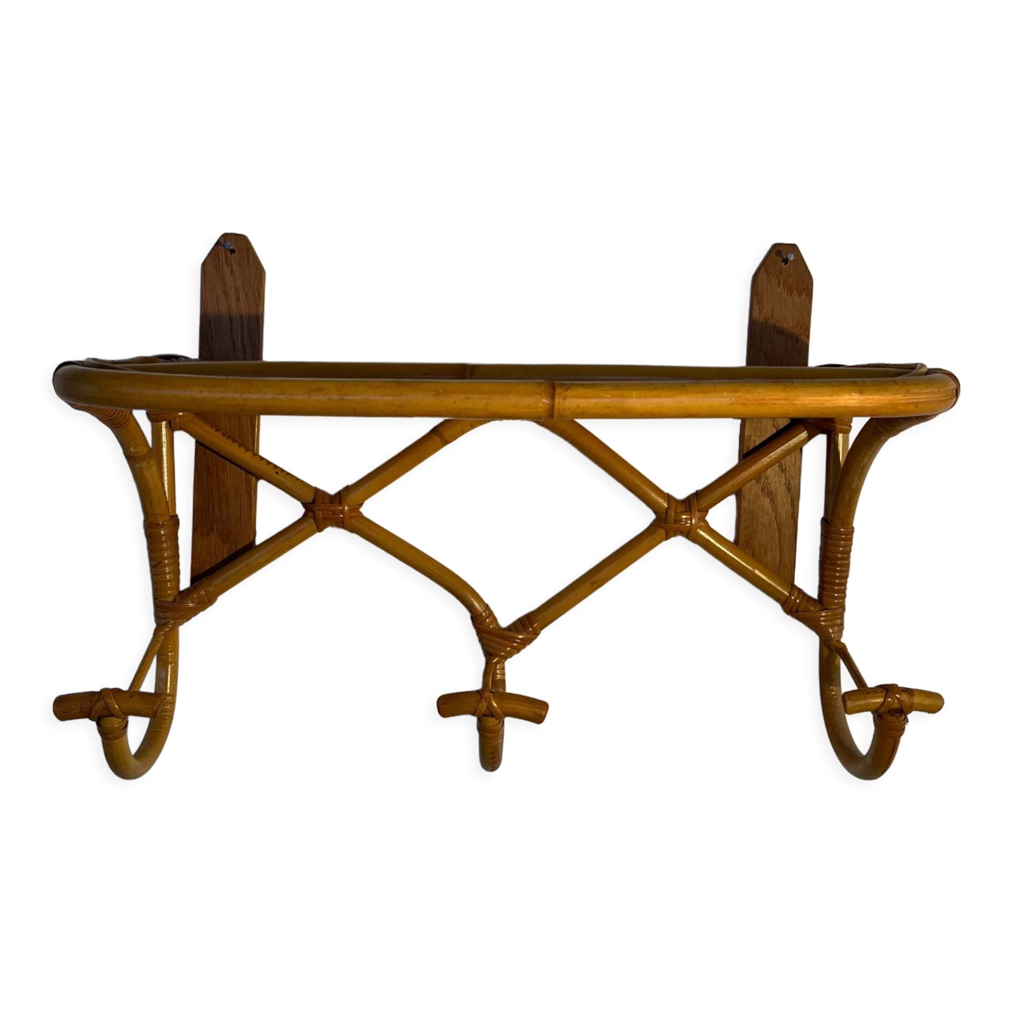 Vintage rattan wall coat rack