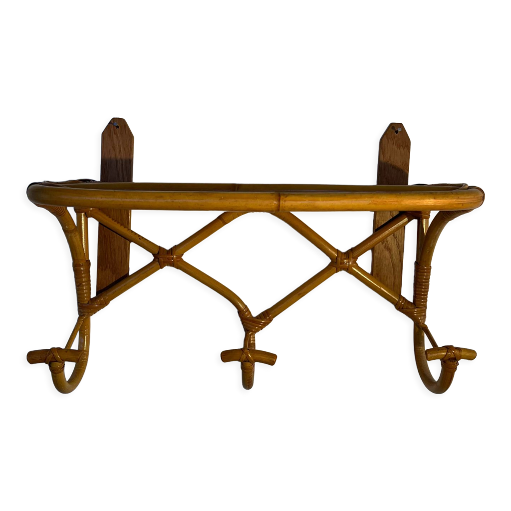 Vintage rattan wall coat rack Selency