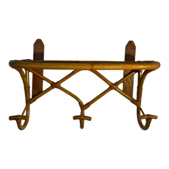 Vintage rattan wall coat rack