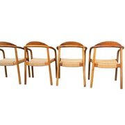 Ensemble de 4 chaises en bois massif avec cordon et accoudoirs