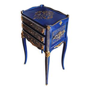 Table de chevet relookée - meuble bleu
