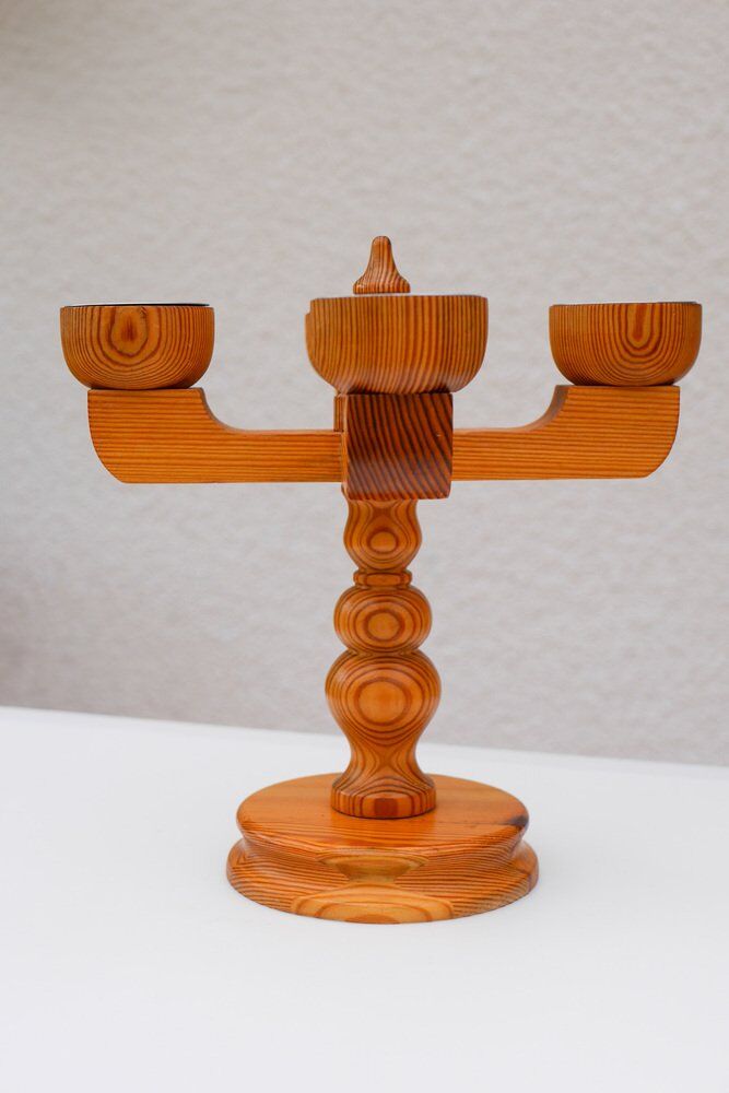 Rustic wooden candleholder by Jan Johnsson for Smålandsslöjd, Sweden, 1975