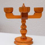 Rustic wooden candleholder by Jan Johnsson for Smålandsslöjd, Sweden, 1975