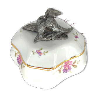 Bonbonnière Porcelaine Limoges Jewelry Box Old Art Deco White Flower