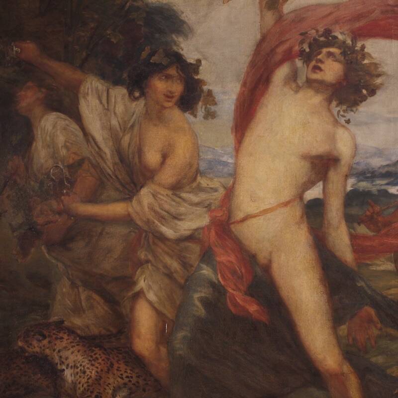 Mythological painting signed Vera Willoughby and dated 1911, Bacchanal