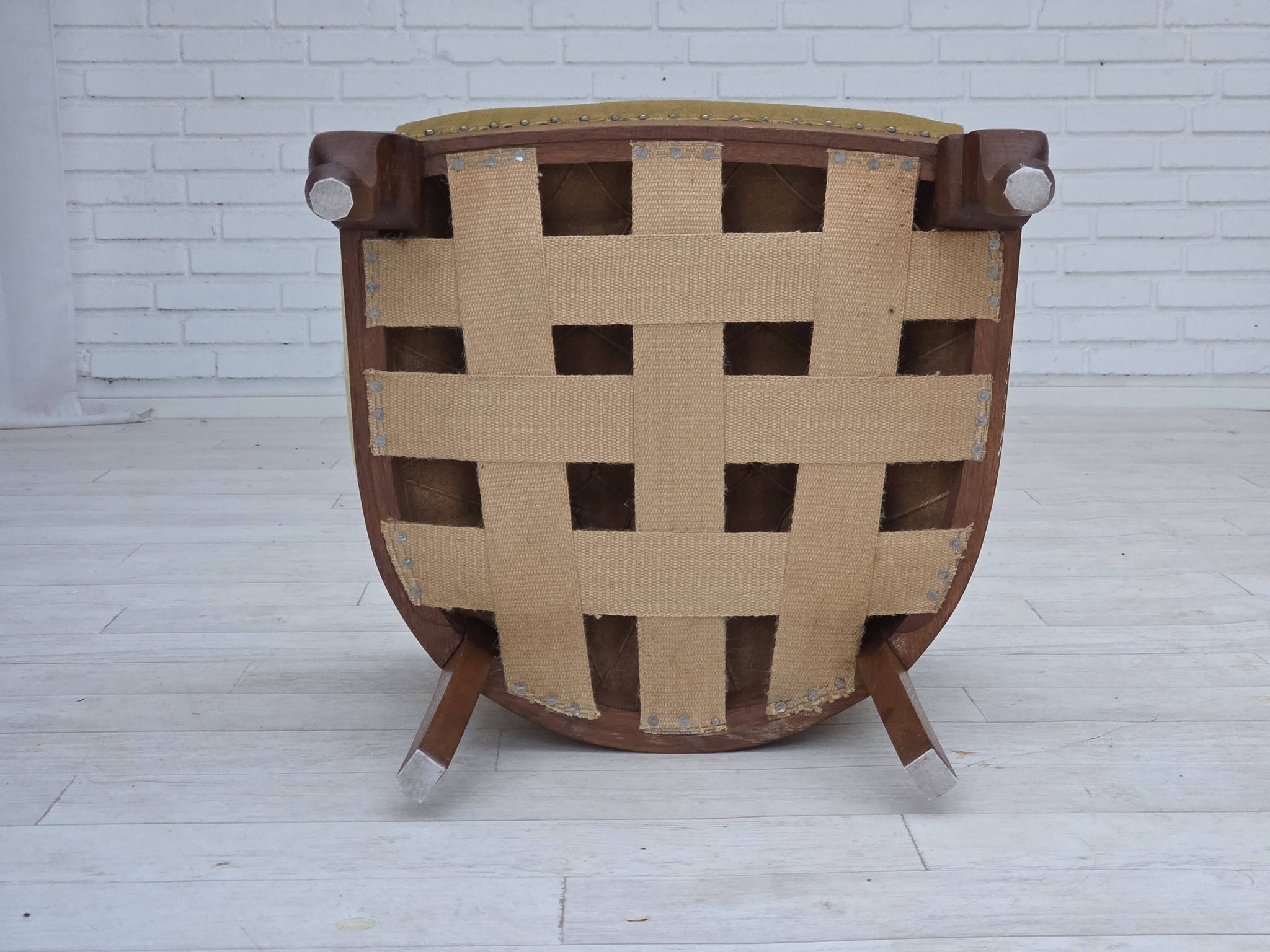 1960s, Danish side/children's armchair, light green furniture velour, oak w