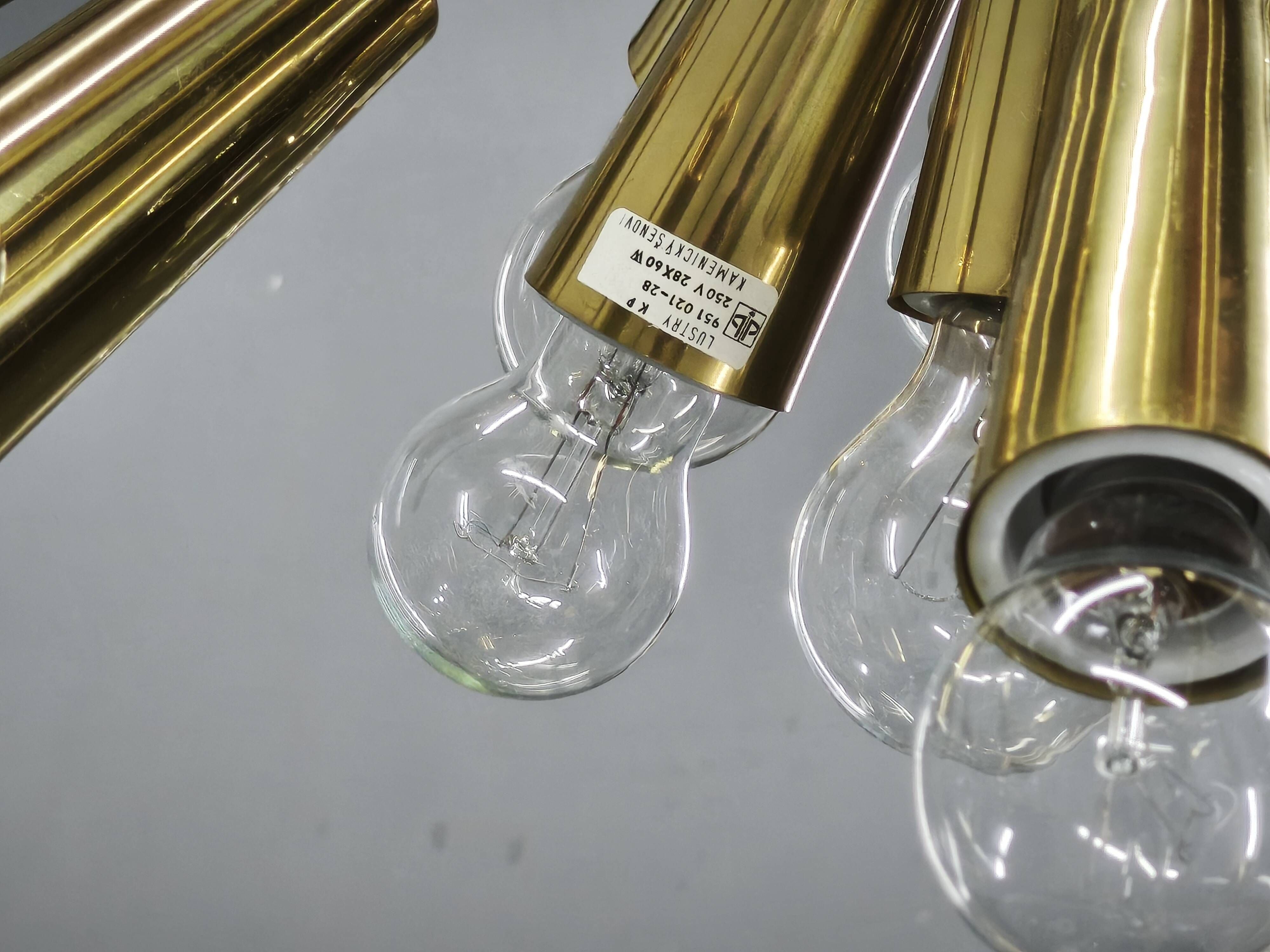 Kamenický Šenov 28-Light Brass Sputnik Chandelier, Czechoslovakia, 1970s