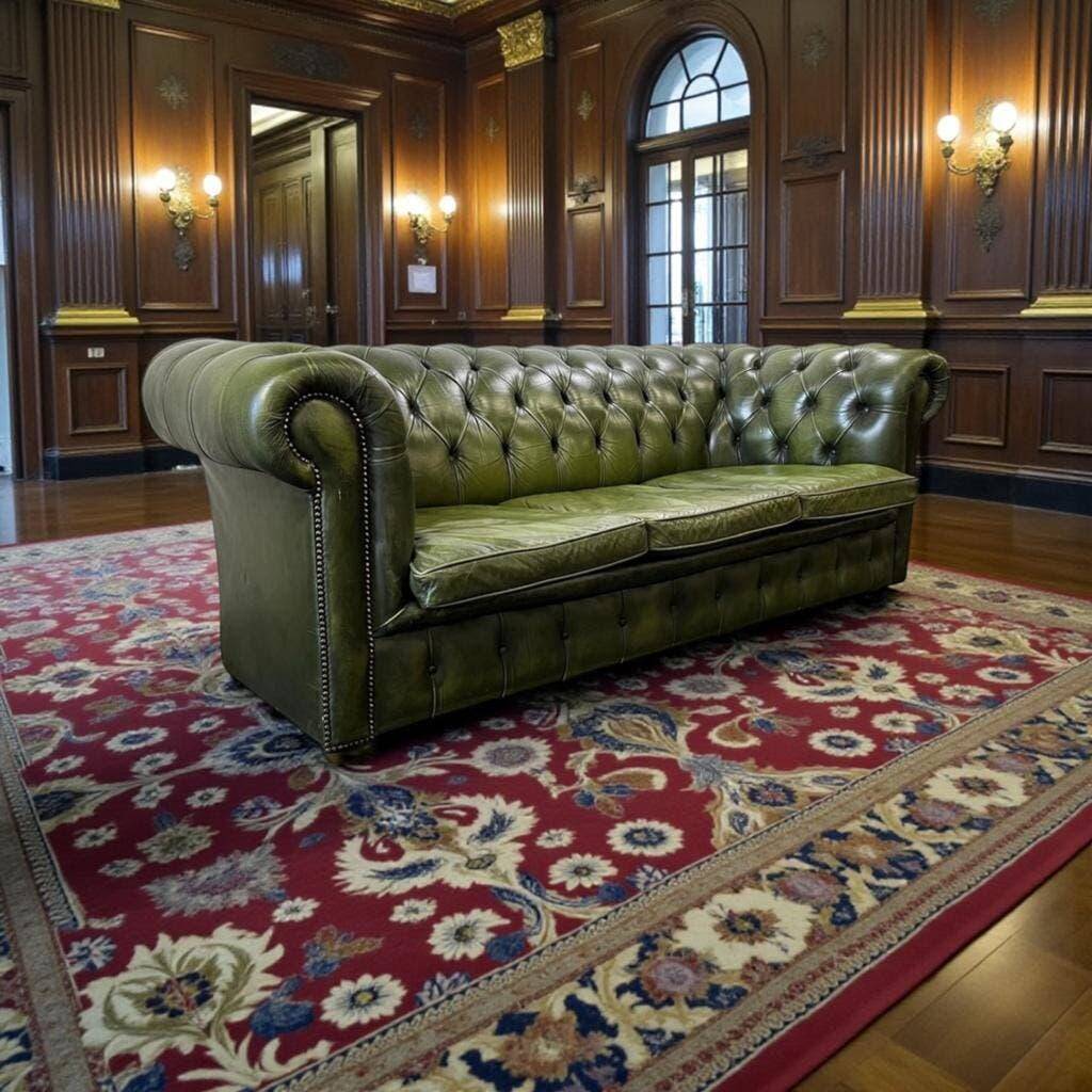 Antique green leather Chesterfield / sofa / couch