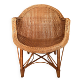 Fauteuil en rotin tressé à la main, esprit bord de mer vintage, années 40