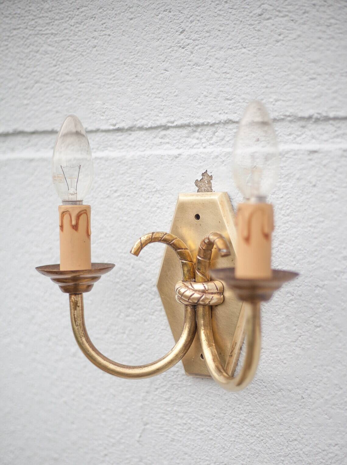 2-arm wall light, wall lamp, vintage knot wall light, brass wall light, interior decor, 70's