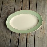 Oval Ceramics Plate Villeroy Boch Green Edge Mint and Gold