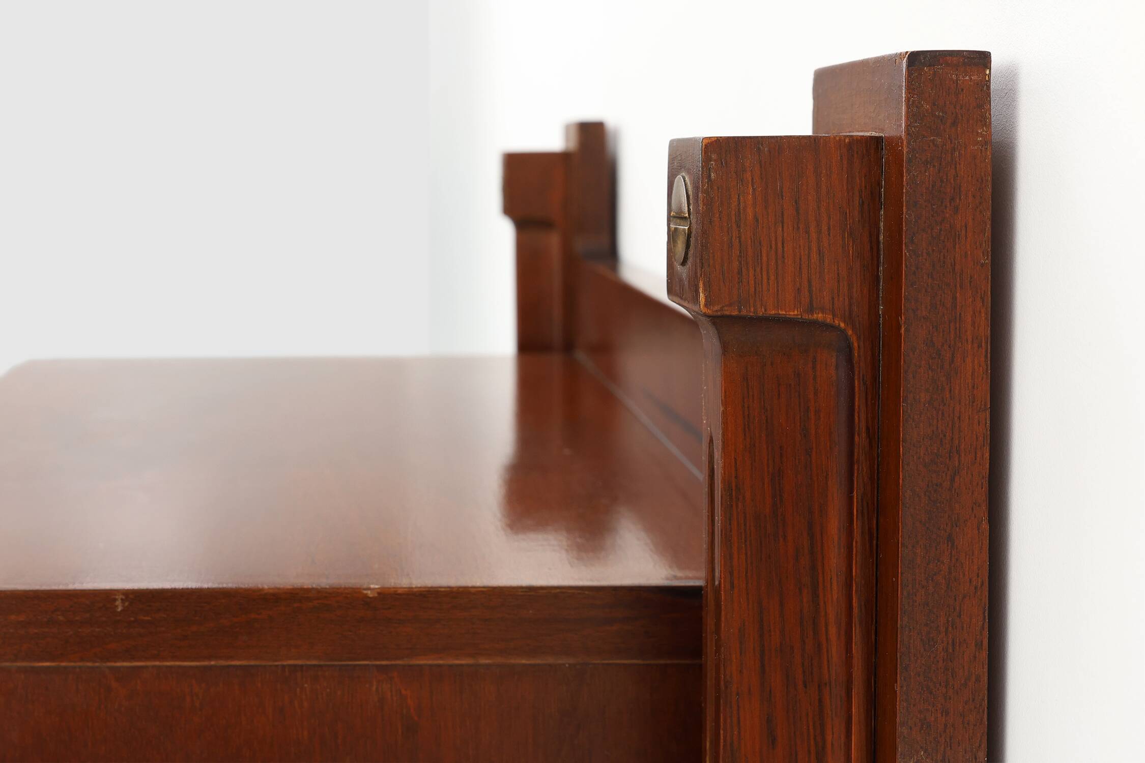 Mid-century Wall-mounted console in wood with brass details, Italy 1960s