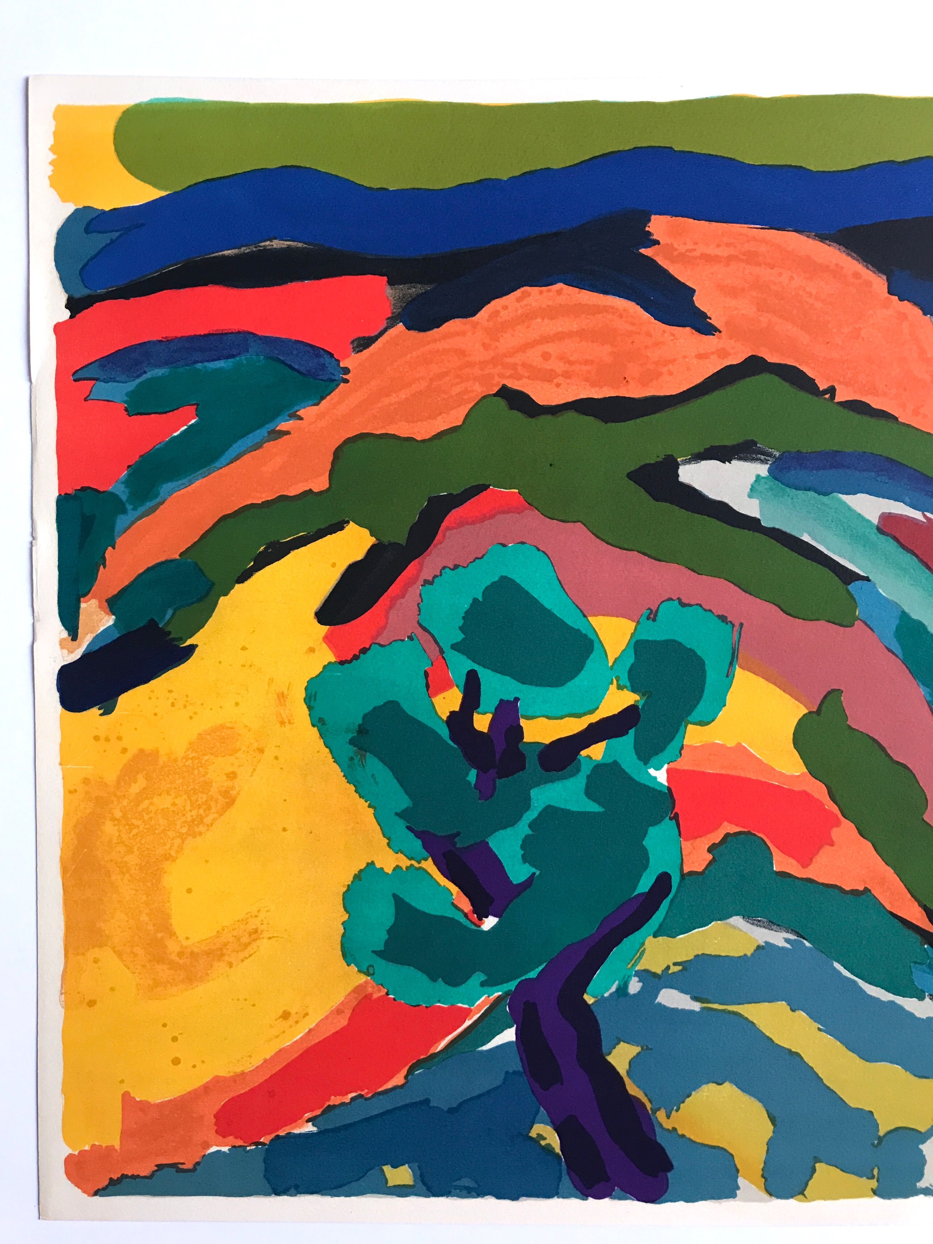 Original lithograph by Pierre Ambrogiani, Paysage provençal I (Spring), 1974