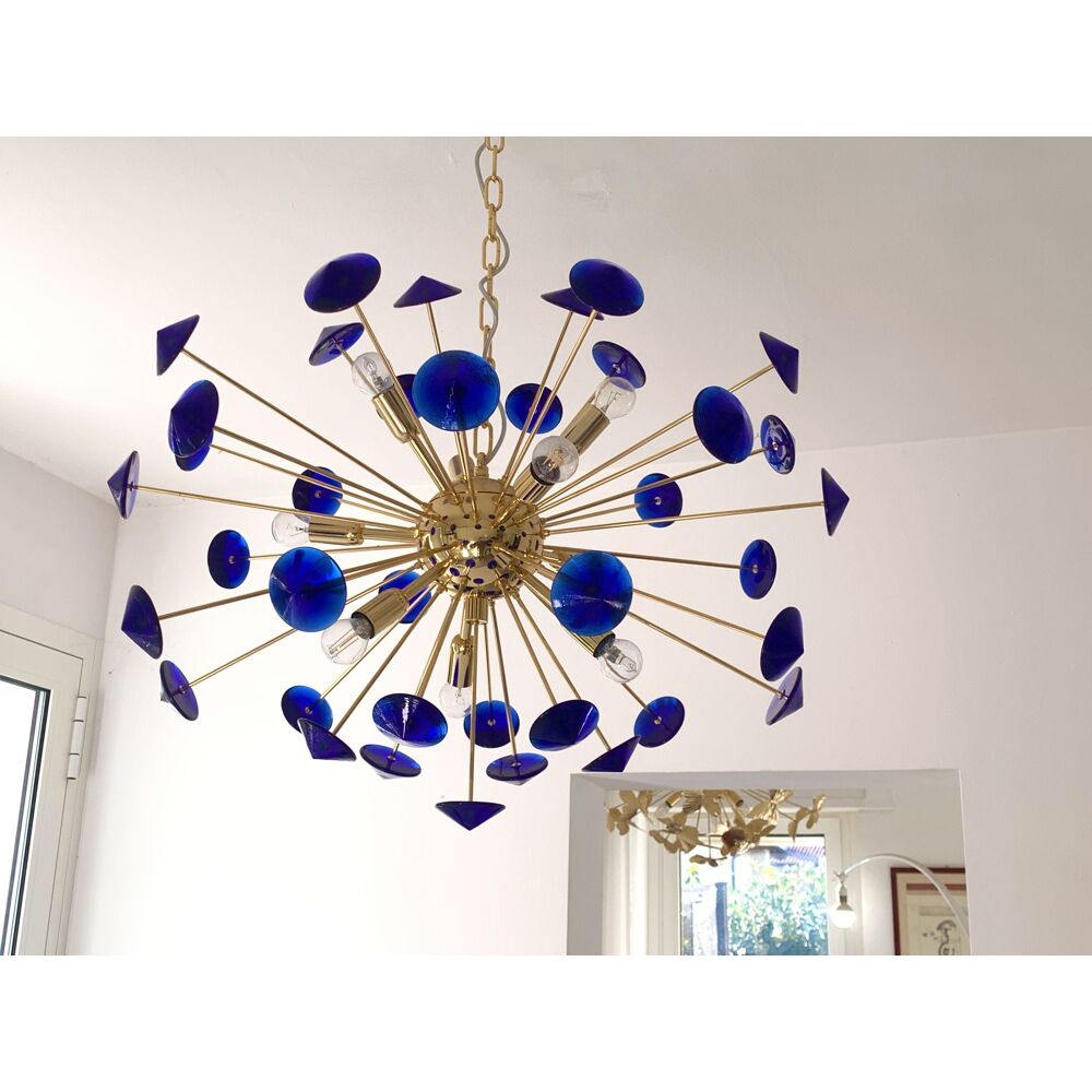Blue “coni” murano glass sputnik oval chandelier