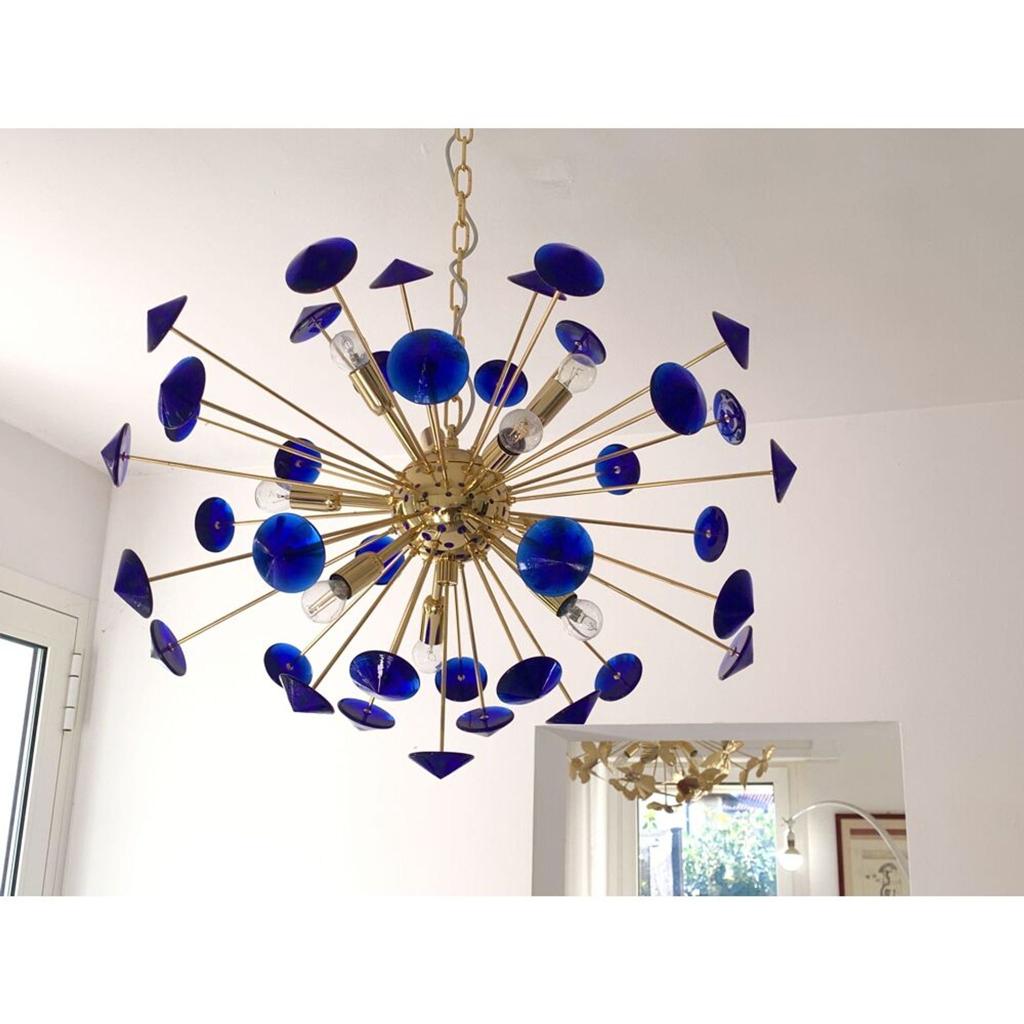 Lustre ovale en verre de Murano bleu « coni » spoutnik