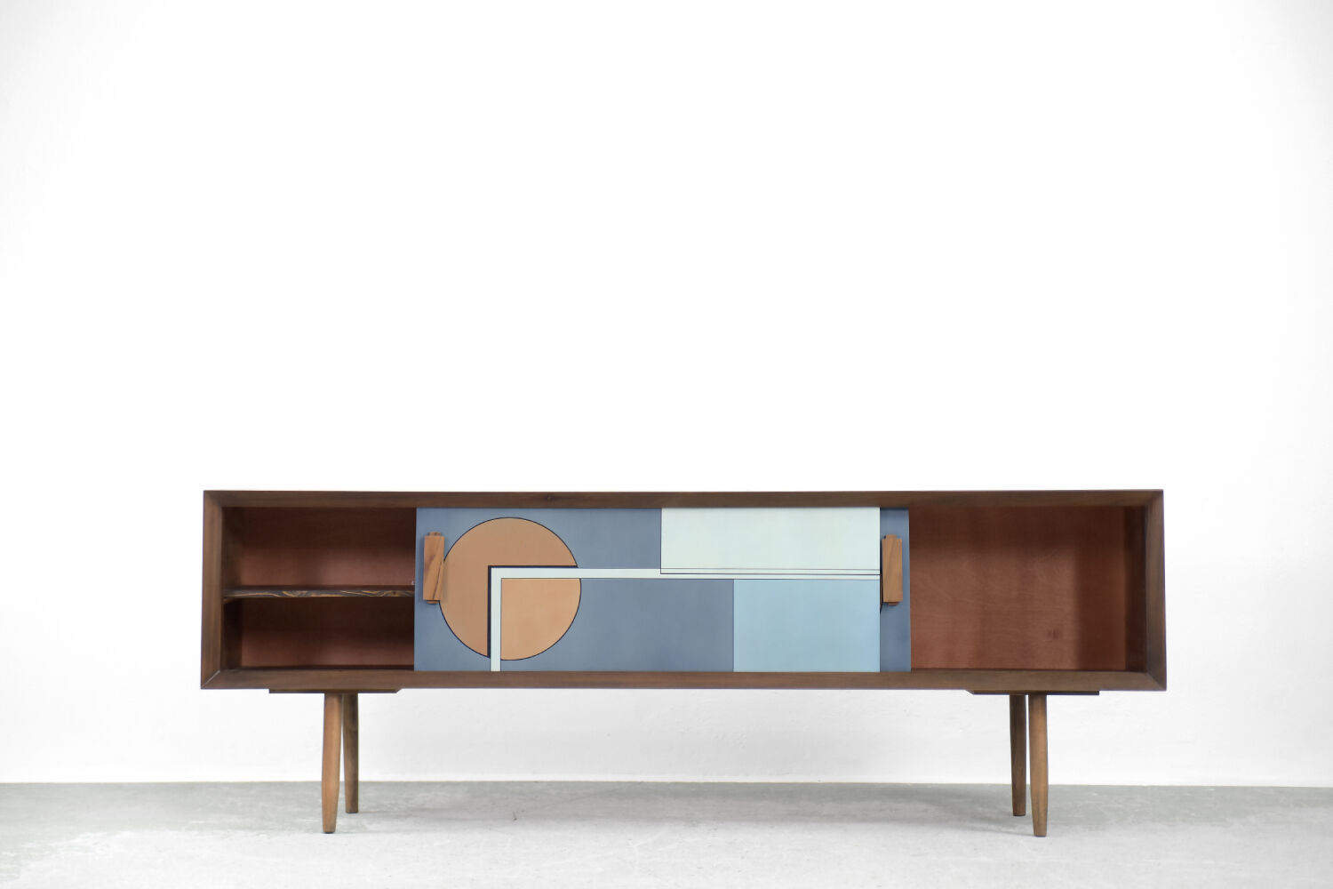 Set of 2 mid-century modern scandinavian hand-painted birch cabinet & sideboard, 1960s