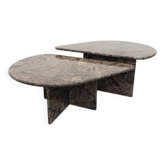 Paire de tables basses gigognes vintage en granit des années 70