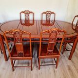 Asian table + 6 round/extendable/oval chairs in rosewood