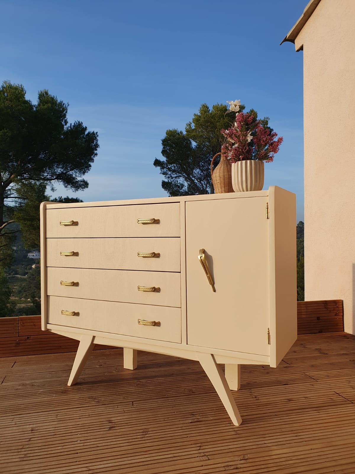 Vintage compass feet chest of drawers